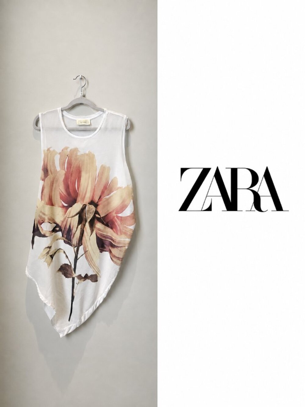 ZARA Floral Asymmetrical Tunic Top | Size Medium